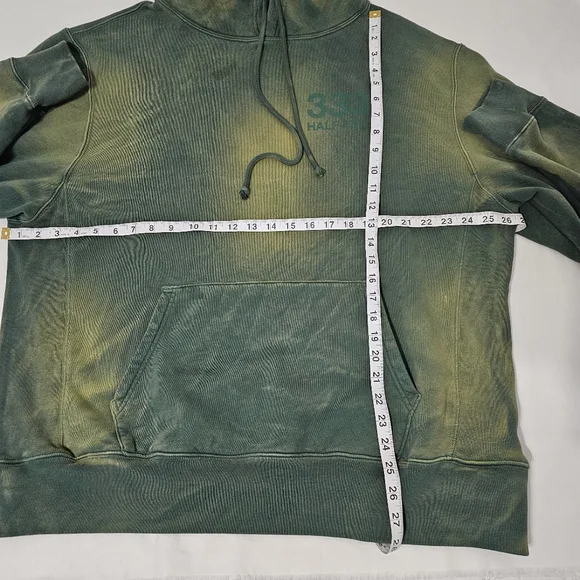 333 Half-Evil Hoodie XL Green Distressed Acid Wash Skater Streetwear Pullover - Picture 7 of 11